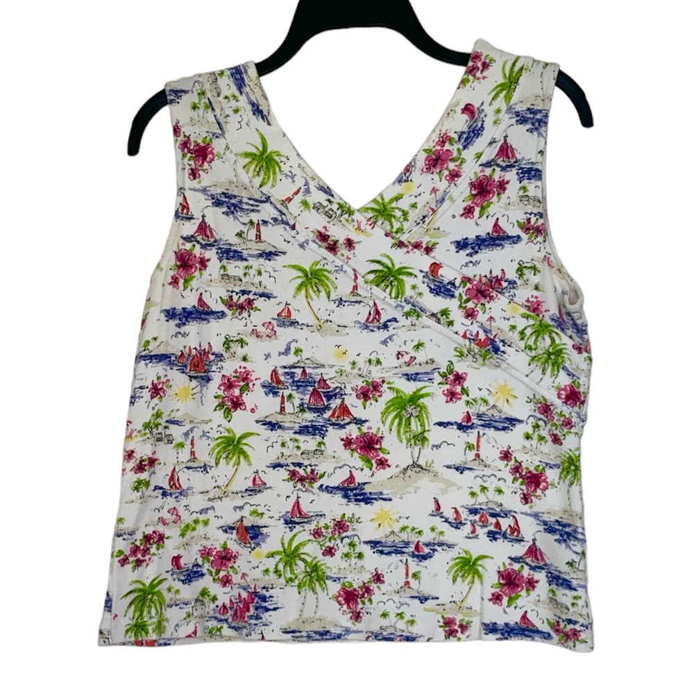 Christopher & Banks Tropical scene printed pattern 100% cotton v neck tank top M